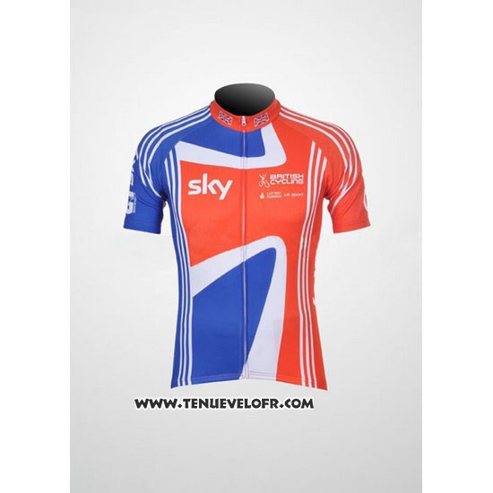 2012 Maillot Ciclismo Sky Champion Regno Unito Orange et Bleu Manches Courtes et Cuissard